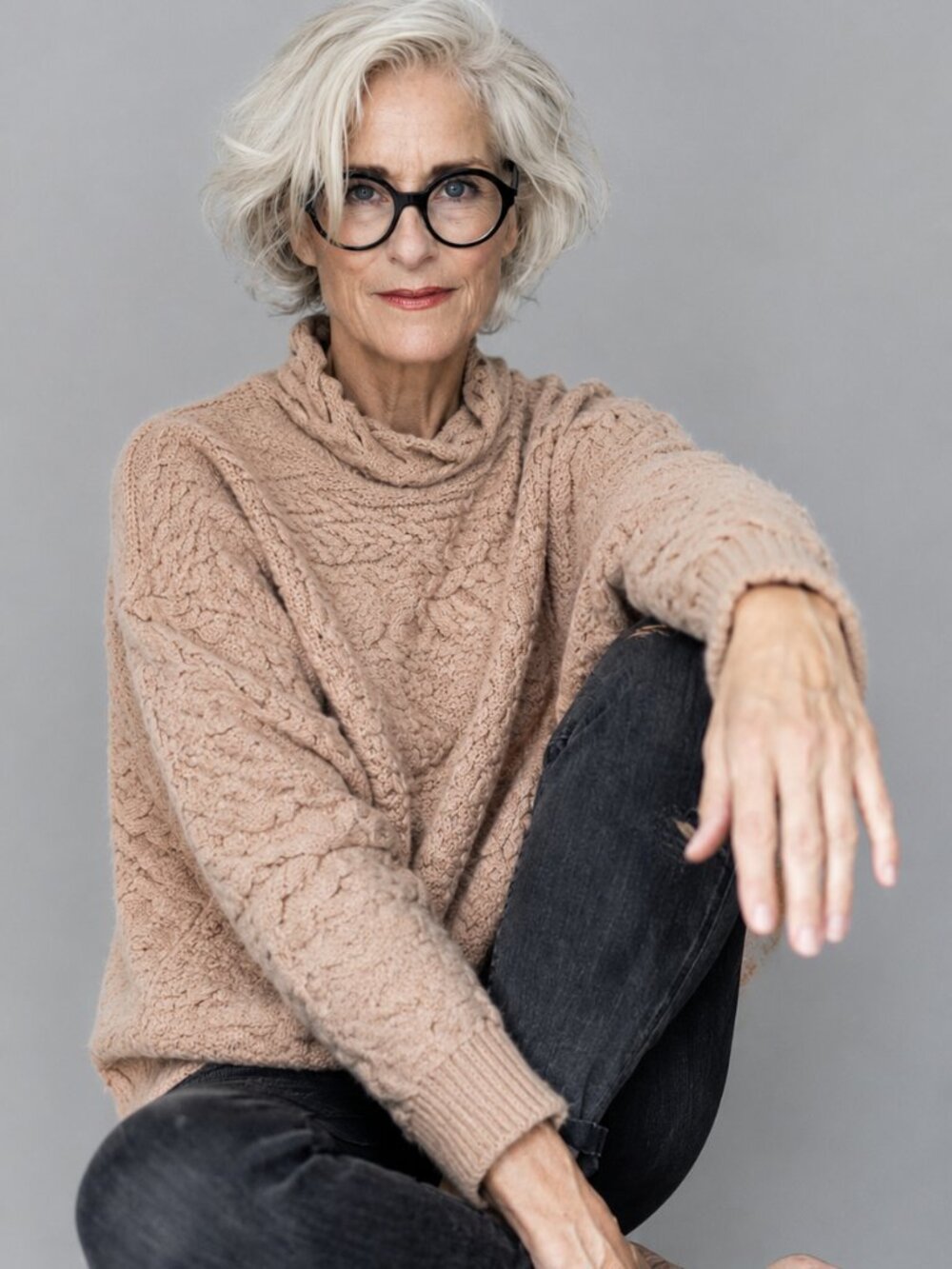 Land's End chunky cable knit sweater, cotton/ wool blend